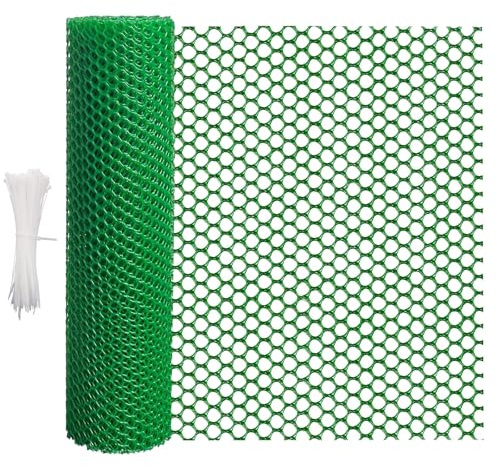 5 m × 40 cm Rollgitterzaun aus Kunststoff, Vielseitiger grün Tiergitterzaun mit Netz, Zuschneidbar, langlebig als Baumschutz, Katzen-, Hunde- & Kaninchenbarriere sowie Pflanzenschutz