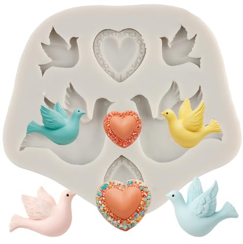 Sijiangmold Dove Fondant Mould Heart Shaped Silicone Moulds | Peace Theme Cake Decoration Chocolate Cupcake Topper Candy Polymer Clay Gum Paste