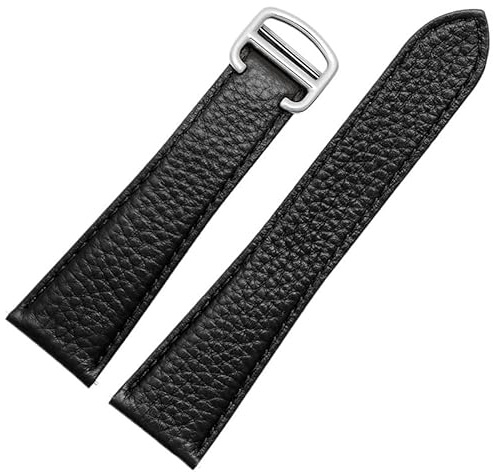 sooponu Uhrenarmband Aus Echtem Leder Für Cartier Tank London Solo Lychee Strukturiertes Rindslederarmband(Black-steel,17mm)