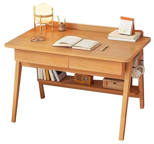 Taifuan Sekretär, schöner Schreibsekretär mit 2 Schubladen,praktischer Home-Office Schreibtisch Bürotisch aus massivem Holz,Kleiner Computertisch(Natural,31.5 L x 19.5 W x 32 H)