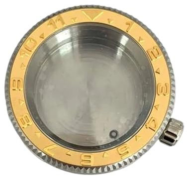 NLNKDTDPAK 42 mm rund burk klockfodral Passar for NH35 NH36 4R35 4R36 urverk i rostfritt stål Safirglasklocka(Convex Gold)