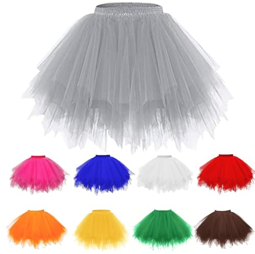 Tüllrock Grau, Tüllrock Damen Tütü Rock 50Er Ballett Unterrock Multi-Schichten Tüll Rock Hohe Taille Ballettrock Petticoat Tanzkleid Karneval Kostüm