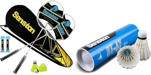 Senston Badmintonschläger Set mit Federbälle 6 Stück