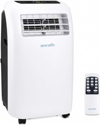 SereneLife Condizionatore portatile con telecomando, 9.000 BTU, mobile, riscaldatore, silenzioso, deumidificatore, ventilatore, kit di scarico finestra, ideale per tutto l'anno