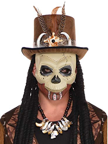 Amscan 847441-55 - Halbmaske Totenkopf, Einheitsgröße für Erwachsene, Beige-Schwarz, Skelettgesicht mit Bemalung, Accessoire für Halloween und Karneval, Kostüm, Verkleidung