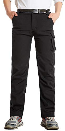 JOMLUN Kids Boy's Youth Fleece Lined Hiking Pants Outdoor Soft shell Snow Ski Waterproof Windproof Warm Cargo Insulated Pants Winter