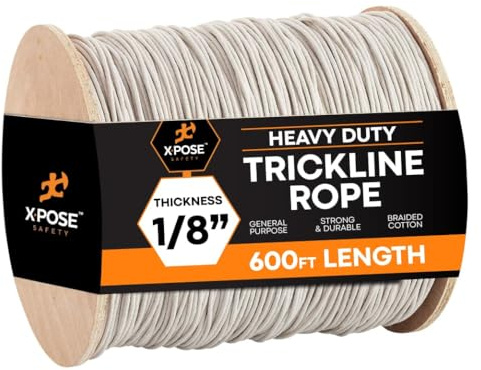 White Unglazed Trickline Rope - 600 ft x 1/8 inch Theatrical Tie Line Heavy Duty Spool, Cable Management and Wire Tie - for Theatre, Stage Decor, Rigging and Utility Applications - Xpose Safety