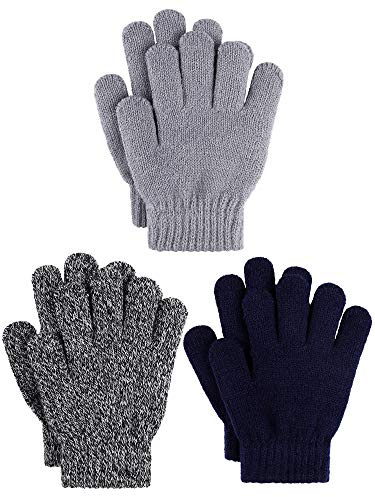 Cooraby 3 Pairs Kid's Winter Gloves Thick Cashmere Warm Knitted Gloves Children Cold Weather Gloves
