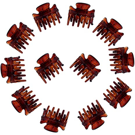 Lot de 12 petites pinces à cheveux, 3 cm x 2 cm, marron, mini pinces à cheveux en plastique pour femmes et filles