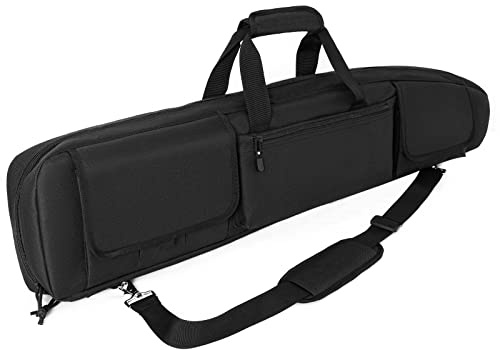 DULCE DOM Double Rifle Case, 38 42 44 inch Soft Gun Tactical Bag for Shooting Range, Movable Divider for 1 or 2 Gears, Multiple Magazine Pouches & Accessory Bags (Black, 42'')