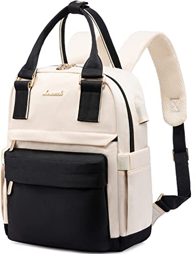 LOVEVOOK Rucksack Damen Klein, Wasserdicht Cityrucksack Handtasche 2 in 1, Mini Tasche Daypack Backpack Women Elegant für Freizeit Schule Reisen Arbeit, Schwarz Beige