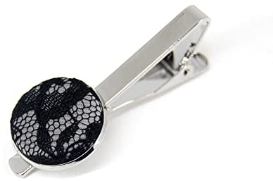Black Lace Gray Tie Bar, Gift for Husband, 13th Anniversary for Him, Traditional Lace Gifts, Silver Finish