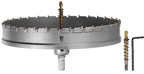 QUARKZMAN Lochsägen set 200 mm Hartmetall Bohrkrone, Dosenbohrer Hartmetallschneider mit 2 Zentrierbohrer & Sechskantschlüssel für Edelstahl Eisen Legierung Holz Kunststoff Kupfer Aluminum