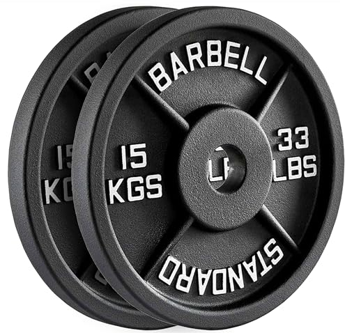 FK Sports Olympic Weight Plates, 2 Cast Iron Weights, Barbell Plates 2.5kg, 5kg, 10kg, 15kg, 20kg, 25kg, Durable Weight Plates for Home Gym & Fitness, Weight Set, Sold in Pair (D) 2 X 15KG)