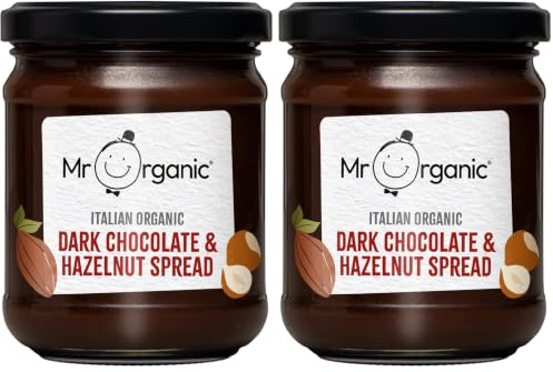 Mr Organic - Organic Dark Chocolate & Hazelnut Spread 200g - Non GMO & Preservative Free - Gluten Free & Vegan - Made with Low Fat Cocoa Powder and Hazelnut Paste (Pack of 2)