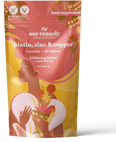 Our Remedy 5000mcg Biotin + Zinc + Copper Complex — Enhanced Formula for Hair Growth, Skin Radiance, and Nail Strength — Women's Owned Business, British-Made Supplements for Men and Women — 60 Tablets