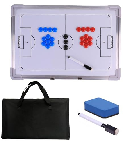 Hanlintk Tablero táctico para entrenador de fútbol, set portátil de táctica magnética y estrategia, incluye marcador de pizarra, goma de borrar, monedas de marcación magnéticas y bolsa de