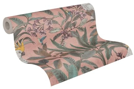 A.S. Création Carta da parati in tessuto non tessuto, motivo: giungla, rosa, verde, viola, 397481-10,05 m x 0,53 m, effetto giungla per soggiorno, made in Germany
