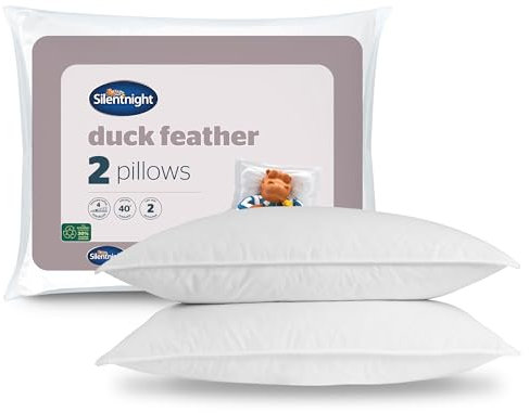 Silentnight Duck Feather Pillows 2 Pack - Luxury Hotel Quality Pillow Pair Medium Support Feather Pillows for All Sleeping Positions with Percale Cotton Cover - Machine Washable - Pack of 2