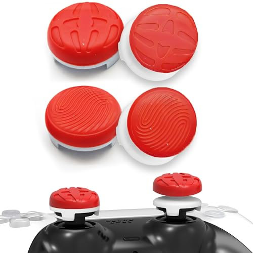 TEUVO Thumbsticks Grip, 4Pcs Silicone Capuchon Joystick pour Manette PS5 et pour Manette PS4 Controller à Améliorer Viser, Contrôle et Précision, Rouge