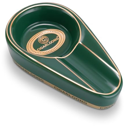 CIGARLOONG Cigar Ashtray Ceramic with Large Slot,Non-Slip Ashtray for Indoor Outdoor Patio Home Office Use (Green)