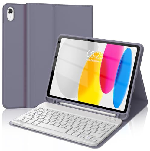 WAVATA Funda con Teclado para iPad 10ª Generación 2022/ A16 11 Pulgadas 2025, Teclado Bluetooth Desmontable para iPad 10.9 Pulgadas A2696/A2777/A2757, Español- Lavanda