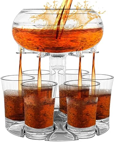 Distributore di bicchieri da shot in acrilico, trasparente, dispenser di acrilico, set da per feste, distributore di colpi con 6 bicchieri da bere, per tè, succhi, caffè, birra