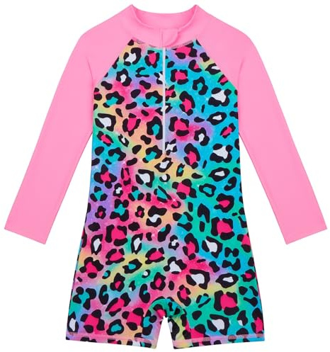 Generisch Maillot de bain 2025 pour fille avec bandeau assorti UPF 50+ - Maillot de bain à manches longues - Fermeture éclair - Rashguard, Rose, 10-12 ans