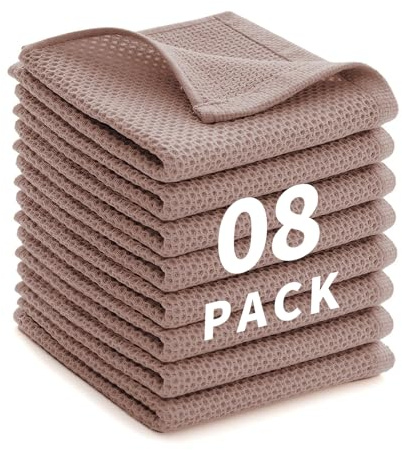 LikGuest Cotton Cleaning Cloths Soft Dish Towels Brown 30x30cm 8 PCS | Highly absorbent cotton fabric, quick drying reusable design for kitchen cleaning, dishes and household tasks
