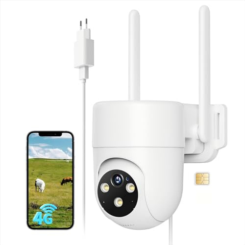NUASI 4G LTE Security Camera Outdoor, 2K CCTV PTZ Camera 24/7 Recording with SIM Card, with Full Color Night Vision Support AI human detection, Two-way audio