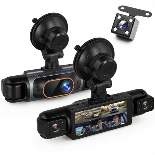 Rimoody 4 Canales 360° Dashcam para Coche, 4 1080P Delantera y Trasera Izquierda Derecha, 3.16 Pulgadas Dash CAM 1080P con Visión Nocturna IR/Vídeo en Bucle/24H Monitor/Asistencia de Estacionamiento