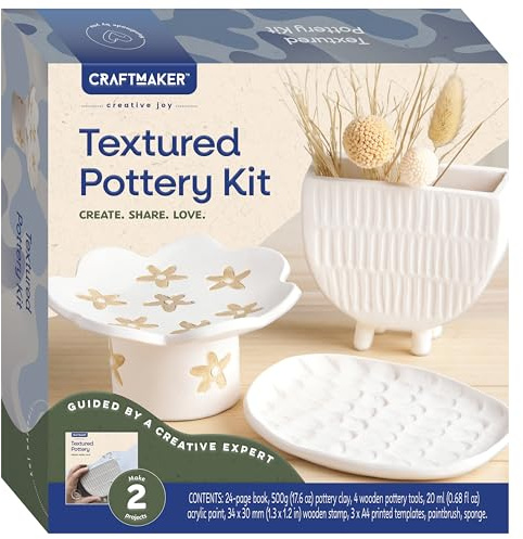 Craft Maker klassisk texturerad keramikkit – gör-det-själv keramik för nybörjare och konstnärer – skapa fantastiska texturerade mönster med lera och verktyg – perfekt för personliga gåvor och
