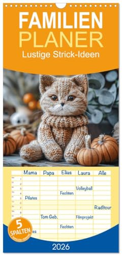 Familienplaner 2026 - Lustige Strick-Ideen mit 5 Spalten (Wandkalender, 21 cm x 45 cm), CALVENDO: Entdecke die humorvolle Welt des Strickens mit ... ist alles dabei. (CALVENDO Hobbys)