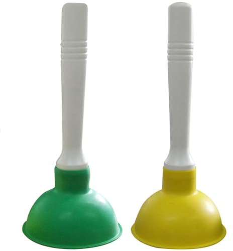 Coralpearl Pömpel Saugglocke Klein, Abfluss Kolben, WC Stößel Pumpe Sauger Stampfer Reiniger für Bad Toilette, Küche Waschbecken, Dusche Klempner Abflussreiniger Verstopfen Entferner, Grün + Gelb | Force Klempnerhelfer aus Gummi, kleines kompaktes Werkzeug mit 22,9 cm kurzem Griff für Küche, Bad, WC, Dusche, Badewanne