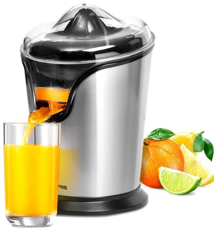 Geepas 100W Citrus Juicer Electric Orange Juicer | Professional Brushed Stainless Steel Fruit Juicer | Squeezes Oranges Lemons Lime Juices | Freshly Pressed Fruit Juices in Seconds - 2 Year Warranty