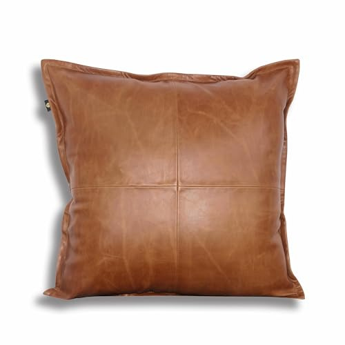 LL LEATHER LOVERS Federa per cuscino in pelle di agnello, federa per cuscino da divano, decorativa per soggiorno e camera da letto, 50 x 50 cm, marrone antico, confezione da 1