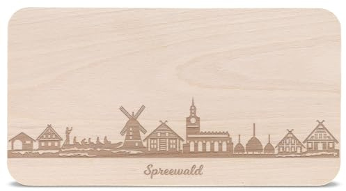 GRAVURZEILE Frühstücksbrettchen mit Gravur - Skyline Spreewald - Holz Schneidebrett Vesperbrett Brotzeitbrett - Geschenk für Stadtverliebte - Ideal auch als Souvenir