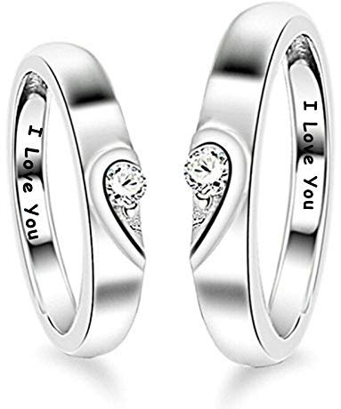 KnSam Paar Ring 925 Sterlingsilber Liebe Herz Partnerringe Eheringe Trauringe Hochzeit Verlobung für Damen und Herren, mit Gravur I Love You, Silber Verstellbar Größe [Neuheit Ring]