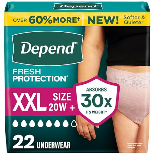 Depend Fresh Protection Adult Diapers, Incontinence & Postpartum Bladder Leak Underwear for Women, Disposable, Maximum, Extra-Extra-Large, Blush, 22 Count, Packaging May Vary