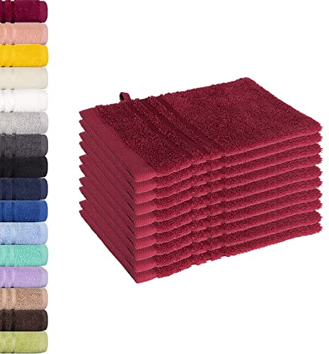 Lavea® 10er Set Waschhandschuh 15x21 cm – Saugstarke und Weiche Waschhandschuhe aus 100% Baumwolle, Frottierserie Elena – Waschbar und Strapazierfähig – Bordeaux