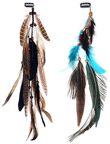 MWOOT 2 Piezas Recortar Extensiones de Cabello de Plumas para Mujeres Halloween Cosplay Tocado de Fiesta de Carnaval, Pinza de Pelo de Plumas, Extensiones de Plumas de Pavo Real Mixtas Marrón Oscuro