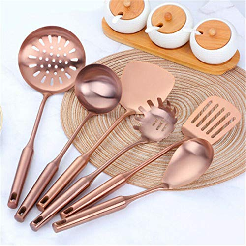 7PCS Utensilios de cocina de acero inoxidable con soporte Set de cocina Turner cuchara (oro rosa)