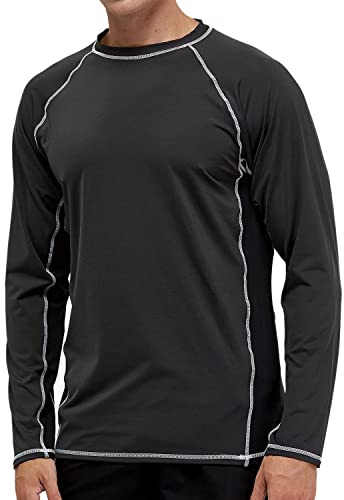 Arcweg Långärmad skjorta för män, Rash Guards, färgbeständig, UV-skydd, funktionell skjorta, långärmad skjorta, snabbtorkande, ventilerande vandringströja, UPF 50+, solskydd, pojkar, surfing, löpning, fiske, vandring, Grå och svart, L