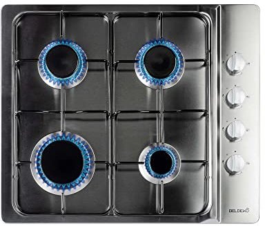 Plaque de cuisson gaz 4 foyers inox – 7 500 W – Encastrable 55,3 × 47,3 cm – Livrée gaz de ville + injecteurs bouteille – BTG4Z-E01IX – BELDEKO