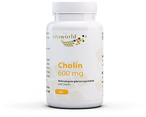 vitaworld Cholin 600 trägt zu einem normalen Fettstoffwechsel bei, 600 mg pro Kapsel, hohe Bioverfügbarkeit, mit Cholinbitartrat, vegan, 60 Kapseln