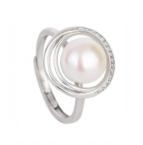 YANQSHM Silberringe Damen 925,Vintage Verstellbare Ringe Elegante Perle Open Circle Silberringe Weihnachtsschmuck Geschenk Eheringe Für Damen Damen