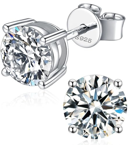 Moissanite Stud Earrings for Women, 925 Sterling Silver Earrings, 18K White Gold Plating earrings for Men (0.5ct*2)