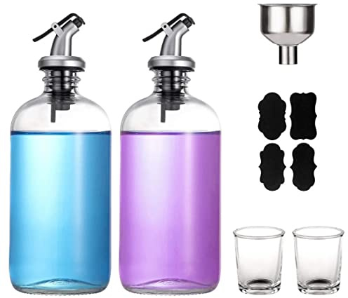 Zunedhys Mundwasserspender aus Glas, 473 ml, mit Ausgießer, Trichter und Etiketten, wiederverwendbare Mundwasserflaschen