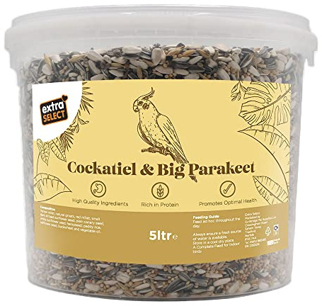 Extra Select Cockatiel & Big Parakeet Food: Complete High-Protein Bird Seed Mix for Indoor Birds - 5 Litre Bucket