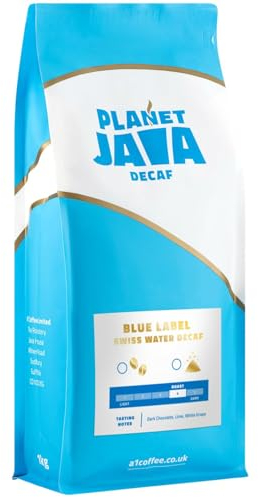 Planet Java Blue Label Swiss Water Decaf Ground Coffee (1 x 1kg Bag) - 100% Arabica Full Medium Roast For Filter Machines